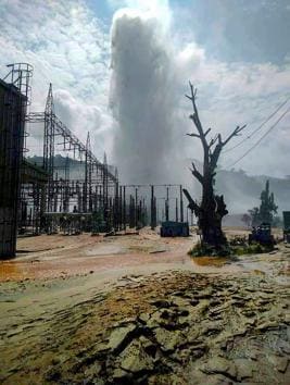 A burst pipeline carrying water to a hydro-power plant of the North Eastern Electric Power Corporation (NEEPCO) in Assam's Dima Hasao district, flooding one of the main power stations and trapping four people on October 7.(PTI)