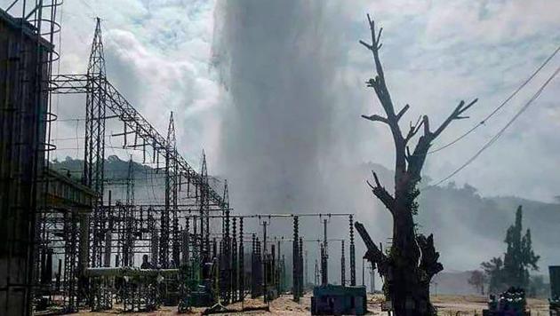 A view of the burst pipeline at the Kopili hydro-power plant in Assam's Dima Hasao district, Wednesday, Oct. 9, 2019.(PTI) A view of the burst pipeline at the Kopili hydro-power plant in Assam's Dima Hasao district, Wednesday, Oct. 9, 2019.(PTI)
