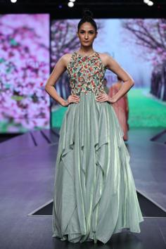 Inspired from the iridescence phenomena in Iceland, this collection by Megha Jain attempts to bring to life the lustrous rainbow like play of colours and textures in beautiful styles and drapes-created to appeal to the refined tastes of elegant, experimental and feminine women. 