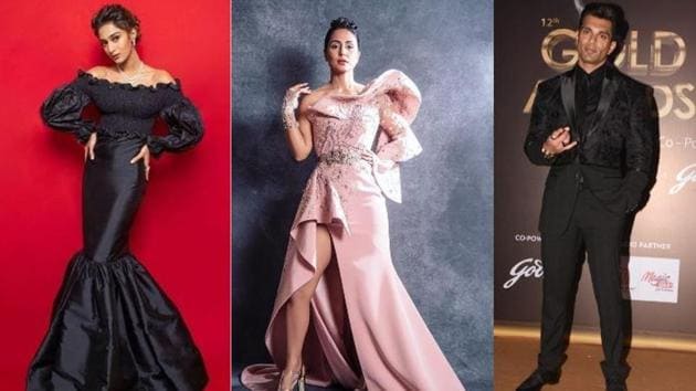 Erica Fernandes, Hina Khan and Karan Singh Grover at Gold Awards 2019.
