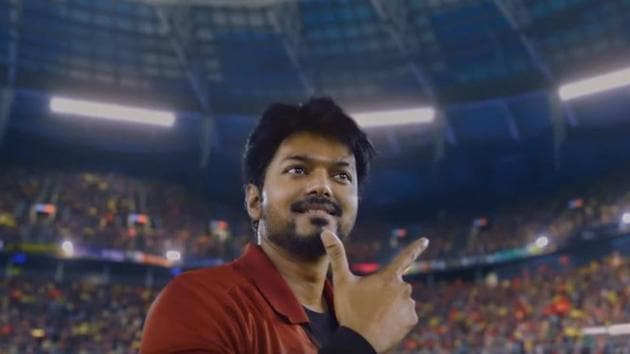 Vijay, in a still from the Bigil trailer.