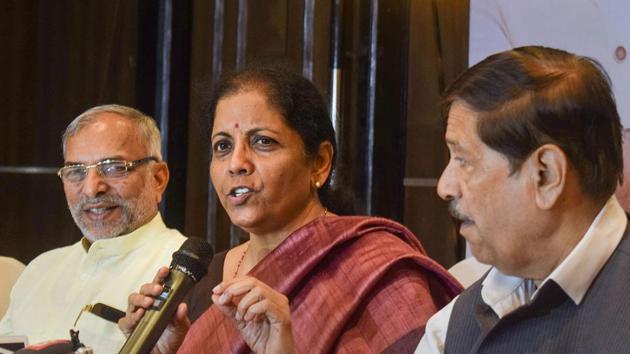 Union Finance Minister Nirmala Sitharaman addresses a press conference, in Pune.(PTI)