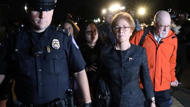US Capitol Police guide former US ambassador to Ukraine Marie Yovanovitch as she departs after testifying in the US House of Representatives impeachment inquiry into US President Trump on Capitol Hill in Washington on October 11, 2019. (Reuters Photo) US Capitol Police guide former US ambassador to Ukraine Marie Yovanovitch as she departs after testifying in the US House of Representatives impeachment inquiry into US President Trump on Capitol Hill in Washington on October 11, 2019. (Reuters Photo)