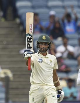 South Africa cricket team player Keshav Maharaj celebrates his half century. (PTI)