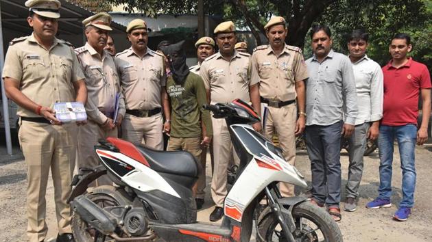Gaurav (masked) rode pillion on the scooter during Saturday’s incident. (Sanchit Khanna/HT) Gaurav (masked) rode pillion on the scooter during Saturday’s incident. (Sanchit Khanna/HT)