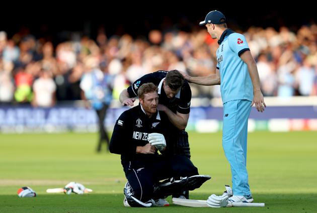 LONDON, ENGLAND - JULY 14: Martin Guptill of New Zealand reacts as he is run out on the final ball of the Super Over by Jos Buttler of England during the Final of the ICC Cricket World Cup 2019 between New Zealand and England at Lord's Cricket Ground on July 14, 2019 in London, England. (Photo by Michael Steele/Getty Images)(Getty Images)