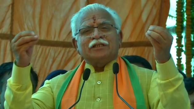 Haryana Chief Minister Manohar Lal Khattar addresses a public rally. (ANI Photo) Haryana Chief Minister Manohar Lal Khattar addresses a public rally. (ANI Photo)