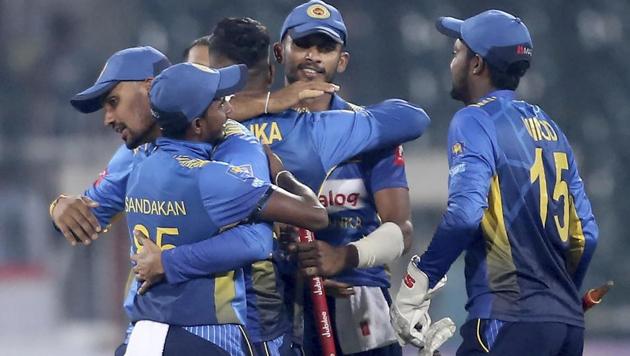 Sri Lankan players celebrate their victory against Pakistan (AP) Sri Lankan players celebrate their victory against Pakistan (AP)