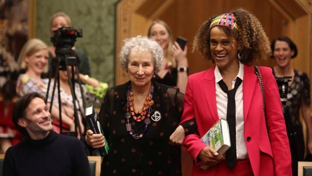 Margaret Atwood and Bernardine Evaristo jointly win the Booker Prize for Fiction 2019 at the Guildhall in London, Britain.(Photo: Reuters)