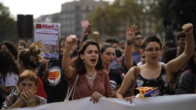 The strength of the protests could be the first indication of how the future looks for the independence struggle, which has so far been largely peaceful. Nor does the ruling answer the question of how to handle the separatism drive supported by nearly half of Catalonia’s population. “Today we are all convicted, not just 12 people,” said the president of the Catalan parliament, Roger Torrent. (Emilio Morenatti / AP)