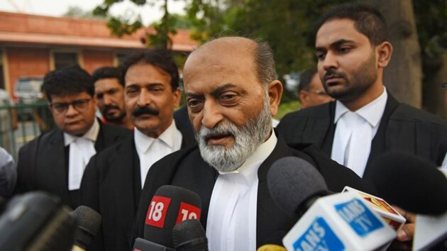 Zafaryab Jilani, lawyer for the Sunni Wakf Board, speaks to the media after the hearing in the Ramjanmabhumi-Babri Masjid title dispute case, at Supreme Court, in New Delhi on Wednesday.(Sanchit Khanna/HT PHOTO)