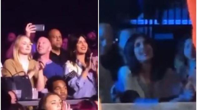 Priyanka Chopra and Sophie Turner watch the Jonas Brothers perform live. Priyanka Chopra and Sophie Turner watch the Jonas Brothers perform live.