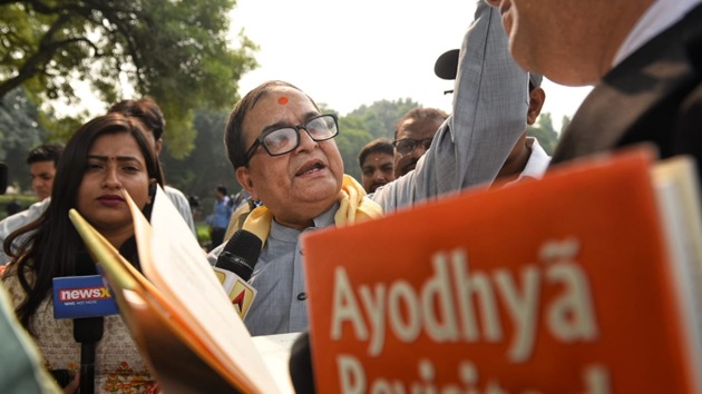 Kishore Kunal, retired IAS officer and writer of book ‘Ayodhya Revisited’ showing the Map that is claimed to be the real map of Ram Janambhoomi and submitted during court proceedings at Supreme Court of India, New Delhi. (Photo: Sanchit Khanna/ Hindustan Times)