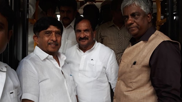 KC Ramamurthy’s (extreme left) resignation letter has been accepted by vice-president and Rajya Sabha chairman Venkaiah Naidu.(Photo: @chiranthana88/ Twitter)