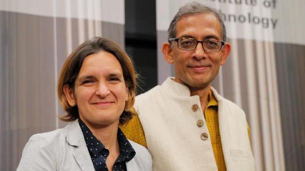 Esther Duflo and Abhijit Banerjee, two of the three winners of the 2019 Nobel Prize in Economics, at Massachusetts Institute of Technology, Cambridge, Massachusetts, US, October 14, 2019(REUTERS)