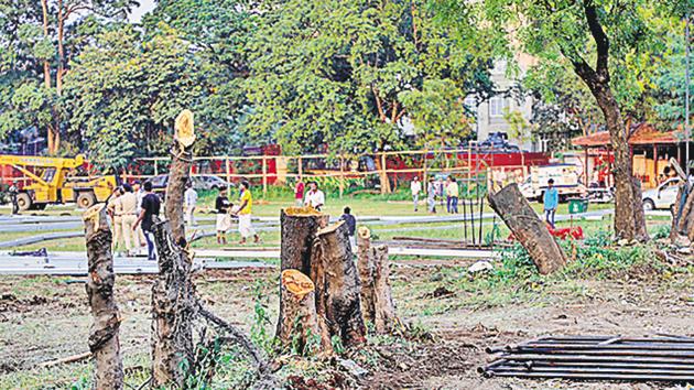 The PMC and SP college authorities maintain that trees on the ground have been cut as a safety measure following the heavy rain in the city. (Rahul Raut/HT PHOTO) The PMC and SP college authorities maintain that trees on the ground have been cut as a safety measure following the heavy rain in the city. (Rahul Raut/HT PHOTO)
