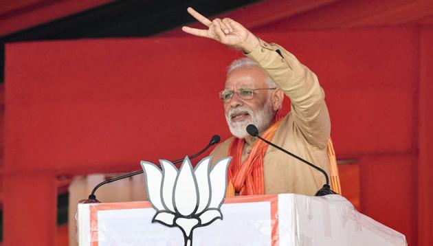 Prime Minister Narendra Modi addresses an election campaign rally ahead of Haryana Assembly elections, at Thaneshar in Kurukshetra, Tuesday, Oct. 15, 2019.(PTI file photo)