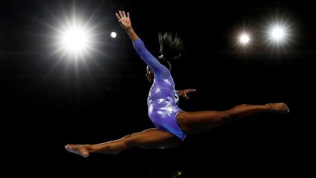 Simone Biles of the US in action during the Women’s Balance Beam Final at the 2019 World Artistic Gymnastics Championships at Hanns-Martin-Schleyer-Halle, Stuttgart, Germany. Simone Biles with her five gold medals, broke the World Championships medals record. (Wolfgang Rattay / REUTERS)
