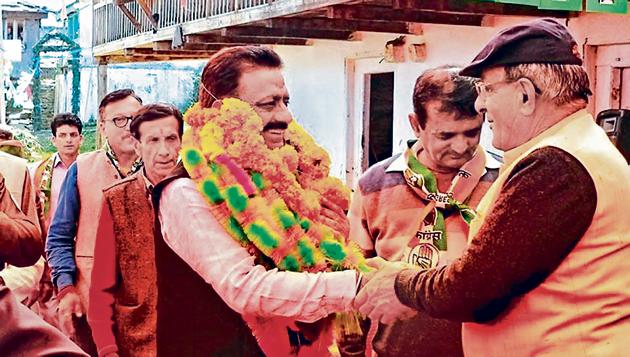 Himachal Congress chief Kuldeep Singh Rathore during campaigning in Sirmaur on Friday. (HT PHOTO) Himachal Congress chief Kuldeep Singh Rathore during campaigning in Sirmaur on Friday. (HT PHOTO)