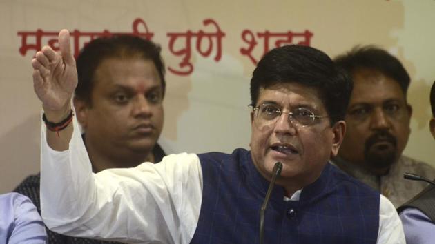 Piyush Goyal, minister of Railways and Commerce, Government of India at a press conference in Pune on Friday.(Ravindra Joshi/HT PHOTO)