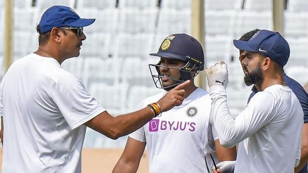 Ranchi: India Captain Virat Kohli with Rohit Sharma and Coach Ravi Shastri during a practice session. (PTI) Ranchi: India Captain Virat Kohli with Rohit Sharma and Coach Ravi Shastri during a practice session. (PTI)