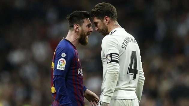 File Photo of Barcelona forward Lionel Messi, left and Real defender Sergio Ramos (AP) File Photo of Barcelona forward Lionel Messi, left and Real defender Sergio Ramos (AP)