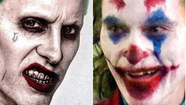 Jared Leto as Joker in Suicide Squad (L) and Joaquin Phoenix in 2019’s Joker (R).