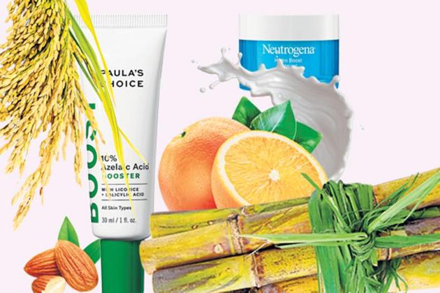 The acids in today’s skincare products are more wonder-tool than weapon, and draw from natural ingredients such as citrus fruit, rice and sugarcane.