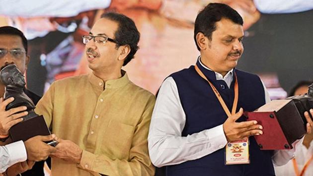 Shiv Sena chief Uddhav Thackeray and CM Devendra Fadnavis in Navi Mumbai in September.(Bachchan Kumar/HT file) Shiv Sena chief Uddhav Thackeray and CM Devendra Fadnavis in Navi Mumbai in September.(Bachchan Kumar/HT file)