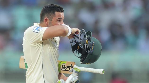 South Africa's Dean Elgar leaves after being dismissed.(AP)