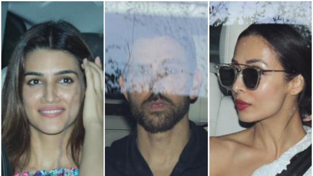 Kriti Sanon, Hrithik Roshan and Malaika Arora spotted arriving for Farah Khan’s party.(Varinder Chawla)