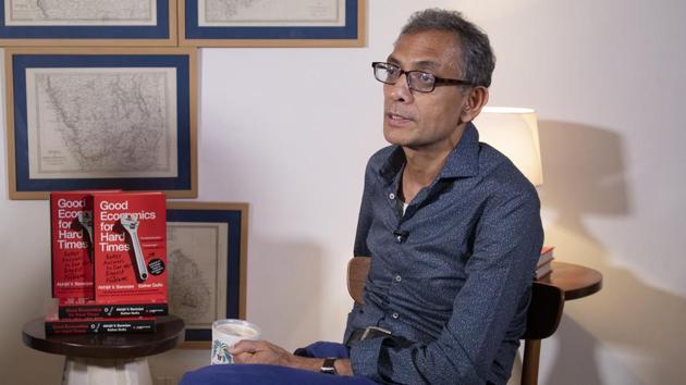 Prof. Abhijit Banerjee, joint recipient of the Nobel Prize for Economics, 2019, at a private residence in New Delhi after launching his second book “Good Economics for Hard times” (Paroma Mukherjee / HT Photo)