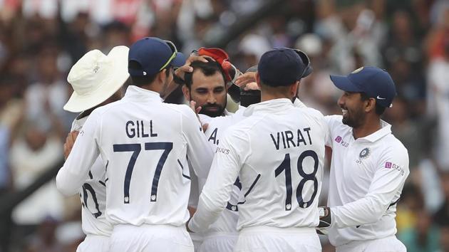 Mohammed Shami celebrates a wicket.(AP)