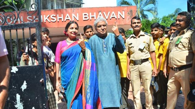 Actor Shabana Azmi and lyricist Javed Akhtar after casting their vote.