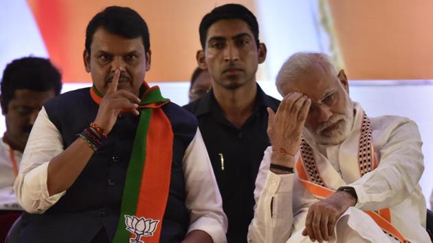 Prime minister Narendra Modi along with Maharashtra CM Devendra Fadnavis during Maharashtra assembly election rally at MMRDA ground, BKC in Mumbai.(Kunal Patil/HT Photo) Prime minister Narendra Modi along with Maharashtra CM Devendra Fadnavis during Maharashtra assembly election rally at MMRDA ground, BKC in Mumbai.(Kunal Patil/HT Photo)
