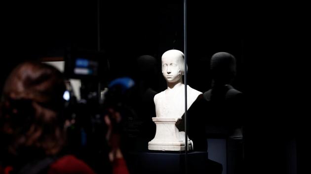The bust of Beatrice d'Este by Gian Cristoforo Romano is pictured during a press visit of the "Leonardo da Vinci" exhibition to commemorate the 500-year anniversary of his death at the Louvre Museum in Paris. (REUTERS)