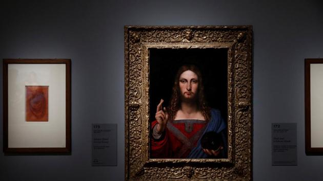 The painting "Salvator Mundi" by Leonardo da Vinci is pictured during a press visit of the "Leonardo da Vinci" exhibition to commemorate the 500-year anniversary of his death, at the Louvre Museum in Paris, France. (REUTERS)