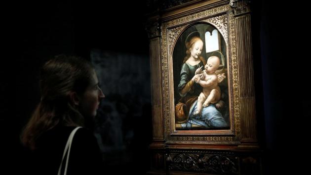 The painting "Benois Madonna" by Leonardo da Vinci is pictured during a press visit of the "Leonardo da Vinci" exhibition to commemorate the 500-year anniversary of his death at the Louvre Museum in Paris, France, October 20, 2019. (REUTERS)