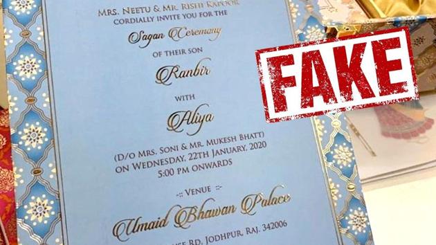 Ranbir Kapoor and Alia Bhatt fake wedding card.(Twitter/@UpMidlands)
