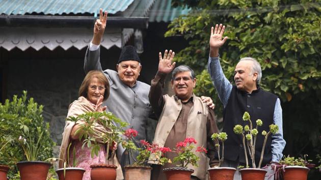National Conference president Farooq Abdullah with a delegation at his residence-cum temporary detention centre, in Srinagar earlier this month. (HT Photo) National Conference president Farooq Abdullah with a delegation at his residence-cum temporary detention centre, in Srinagar earlier this month. (HT Photo)