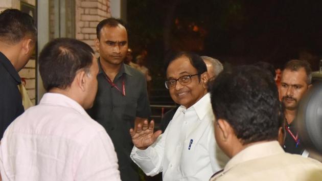 P Chidambaram, Former Finance Minister, arrives at Enforcement Directorate office for further questioning in relation to the INX Media case at Khan Market in New Delhi.(Sanchit Khanna/HT PHOTO)