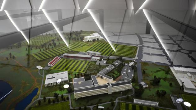 A model of Benfica’s Football Academy. After an initial investment of 15 million euros and with an annual budget of five million euros, the club spent an additional 11 million euros to expand and upgrade its facilities in 2017. It means a 42-hectare site purchased this year will triple the size of the training centre, which is also to include its own school. (Patricia De Melo Moreira / AFP)