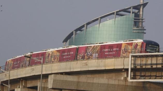 On September 16 this year, the Haryana government and the DMRC entered into an agreement, allowing the latter to operate the Rapid Metro on a contractual basis. (Yogendra Kumar/HT Photo) On September 16 this year, the Haryana government and the DMRC entered into an agreement, allowing the latter to operate the Rapid Metro on a contractual basis. (Yogendra Kumar/HT Photo)
