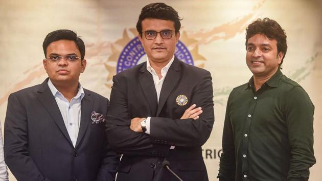 Mumbai: BCCI's new President Saurav Ganguly with Secretary Jai Shah and Treasurer Arun Singh Dhumal after a press conference at BCCI headquarters in Mumbai, Wednesday, Oct. 23, 2019.(PTI)