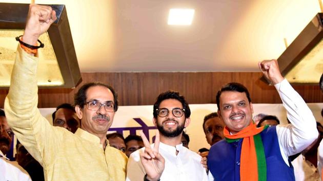 Maharashtra assembly elections: Shiv Sena and Bharatiya Janata Party are leading in Mumbai, which sends 36 lawmakers to the state assembly. (PTI) Maharashtra assembly elections: Shiv Sena and Bharatiya Janata Party are leading in Mumbai, which sends 36 lawmakers to the state assembly. (PTI)