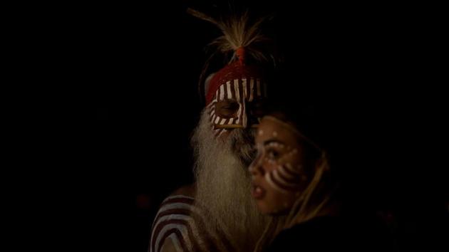 Ngarrindjeri elder and Cultural Director of the Tal-Kin-Jeri Dance Group Major Sumner (L) prepares to perform at Yaama Ngunna Baaka Corroboree Festival on the bank of the Darling River in Wilcannia. Recently, Aboriginal communities held special festivals along the river “to heal the Barka”. Ochre-painted dancers performed around fires at dusk, revering the river but also seeking to draw attention to its plight. (Tracey Nearmy / REUTERS) Ngarrindjeri elder and Cultural Director of the Tal-Kin-Jeri Dance Group Major Sumner (L) prepares to perform at Yaama Ngunna Baaka Corroboree Festival on the bank of the Darling River in Wilcannia. Recently, Aboriginal communities held special festivals along the river “to heal the Barka”. Ochre-painted dancers performed around fires at dusk, revering the river but also seeking to draw attention to its plight. (Tracey Nearmy / REUTERS)