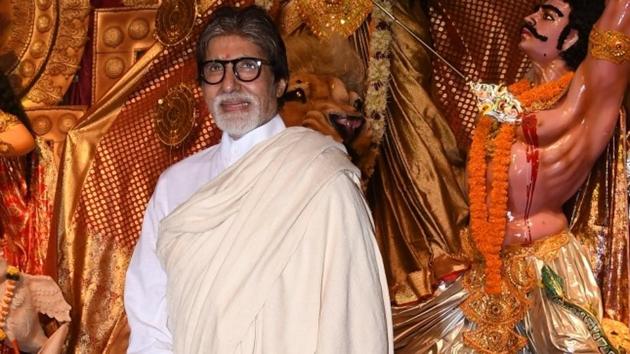 Actor Amitabh Bachchan at a Durga Puja pandal in Juhu.(IANS)