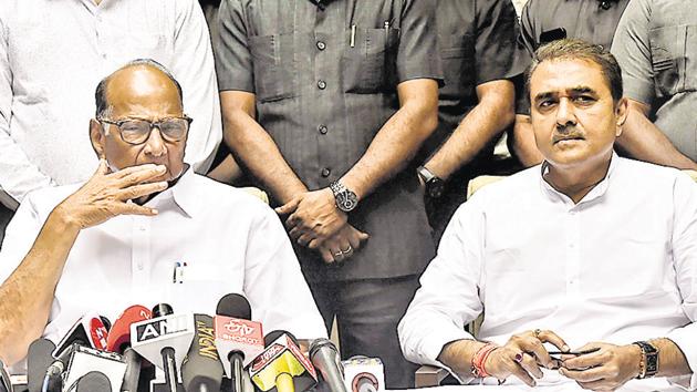 NCP chief Sharad Pawar addressing media during a press conference in Mumbai, after the results of assembly elections were announced on Thursday. (Anshuman Poyrekar/HT Photo) NCP chief Sharad Pawar addressing media during a press conference in Mumbai, after the results of assembly elections were announced on Thursday. (Anshuman Poyrekar/HT Photo)