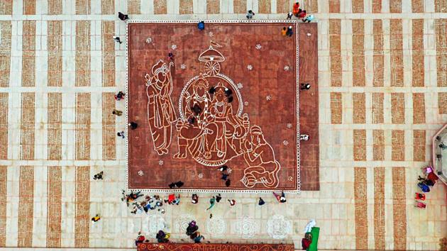 Preparations underway ahead of the Deepotsav festival, in Ayodhya where 5.5 lakh earthen lamps or diyas will be lit simultaneously. (ANI) Preparations underway ahead of the Deepotsav festival, in Ayodhya where 5.5 lakh earthen lamps or diyas will be lit simultaneously. (ANI)
