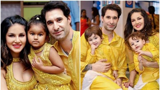 Sunny Leone with her family - husband Daniel Weber and children - Noah, Asher and daughter Nisha - celebrated Diwali on Sunday.(Instagram)